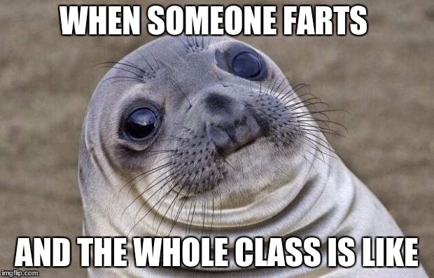 Awkward Moment Sealion | WHEN SOMEONE FARTS; AND THE WHOLE CLASS IS LIKE | image tagged in memes,awkward moment sealion | made w/ Imgflip meme maker