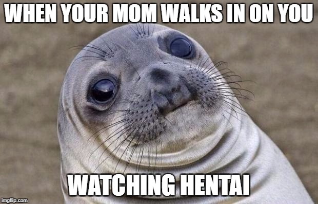 Awkward Moment Sealion | WHEN YOUR MOM WALKS IN ON YOU; WATCHING HENTAI | image tagged in memes,awkward moment sealion | made w/ Imgflip meme maker