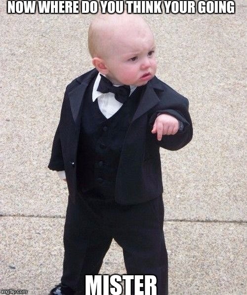 Baby Godfather | NOW WHERE DO YOU THINK YOUR GOING; MISTER | image tagged in memes,baby godfather | made w/ Imgflip meme maker