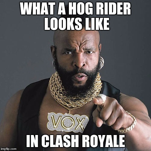 Mr T Pity The Fool Meme | WHAT A HOG RIDER LOOKS LIKE; IN CLASH ROYALE | image tagged in memes,mr t pity the fool | made w/ Imgflip meme maker