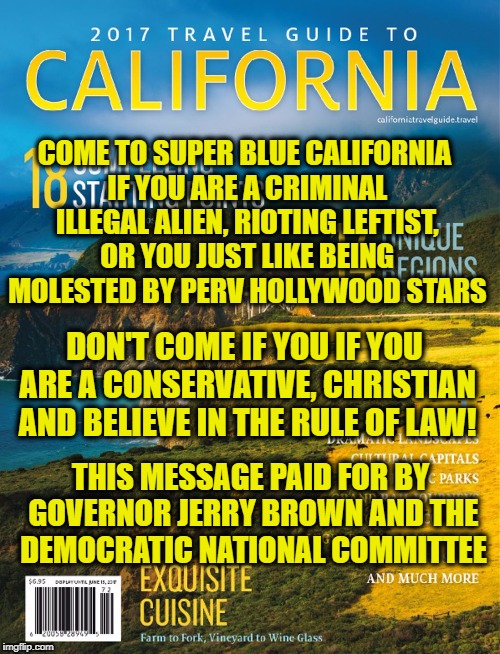 COME TO SUPER BLUE CALIFORNIA IF YOU ARE A CRIMINAL ILLEGAL ALIEN, RIOTING LEFTIST, OR YOU JUST LIKE BEING MOLESTED BY PERV HOLLYWOOD STARS  | made w/ Imgflip meme maker