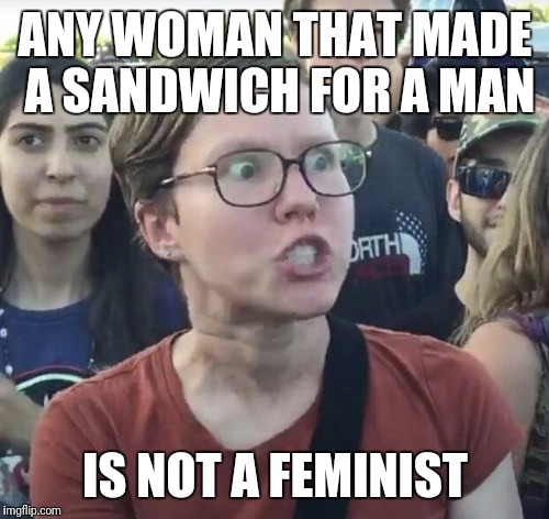 ANY WOMAN THAT MADE A SANDWICH FOR A MAN IS NOT A FEMINIST | made w/ Imgflip meme maker