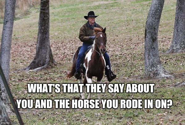 sorry, roy | YOU AND THE HORSE YOU RODE IN ON? WHAT'S THAT THEY SAY ABOUT | image tagged in memes | made w/ Imgflip meme maker