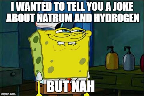 Don't You Squidward Meme | I WANTED TO TELL YOU A JOKE ABOUT NATRUM AND HYDROGEN; BUT NAH | image tagged in memes,dont you squidward | made w/ Imgflip meme maker