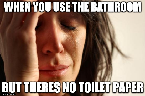 First World Problems | WHEN YOU USE THE BATHROOM; BUT THERES NO TOILET PAPER | image tagged in memes,first world problems | made w/ Imgflip meme maker