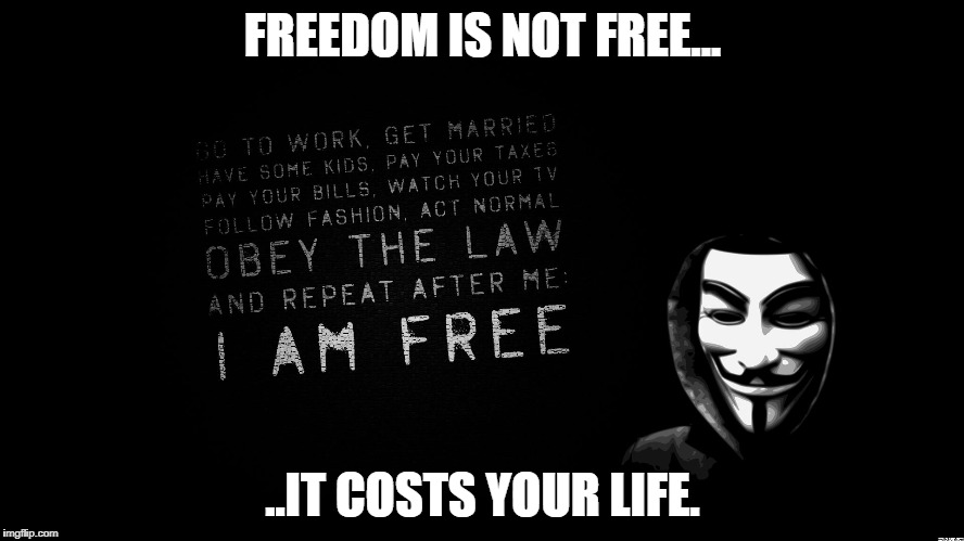 Revolution | FREEDOM IS NOT FREE... ..IT COSTS YOUR LIFE. | image tagged in revolution | made w/ Imgflip meme maker
