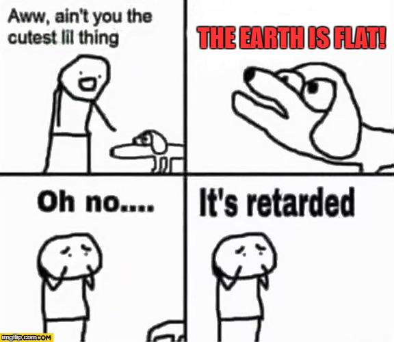 Oh no it's retarded! | THE EARTH IS FLAT! | image tagged in oh no it's retarded | made w/ Imgflip meme maker