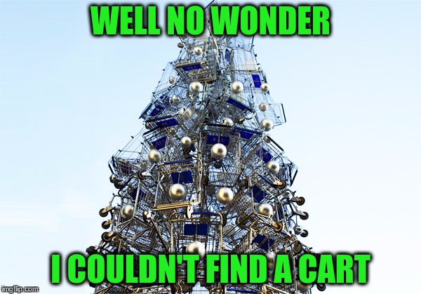 Cart Tree | WELL NO WONDER; I COULDN'T FIND A CART | image tagged in no carts,merry christmas | made w/ Imgflip meme maker