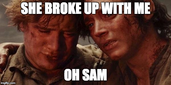 Lord of the rings  | SHE BROKE UP WITH ME; OH SAM | image tagged in lord of the rings | made w/ Imgflip meme maker