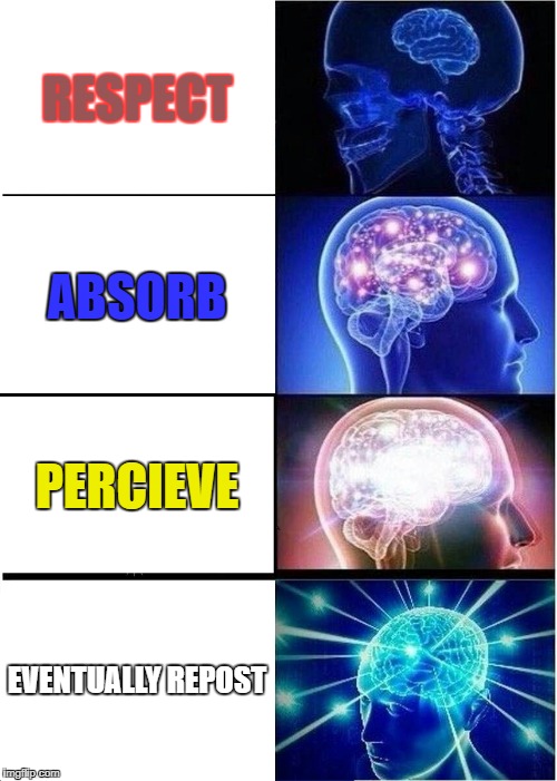 RESPECT ABSORB PERCIEVE EVENTUALLY
REPOST | image tagged in memes,expanding brain | made w/ Imgflip meme maker