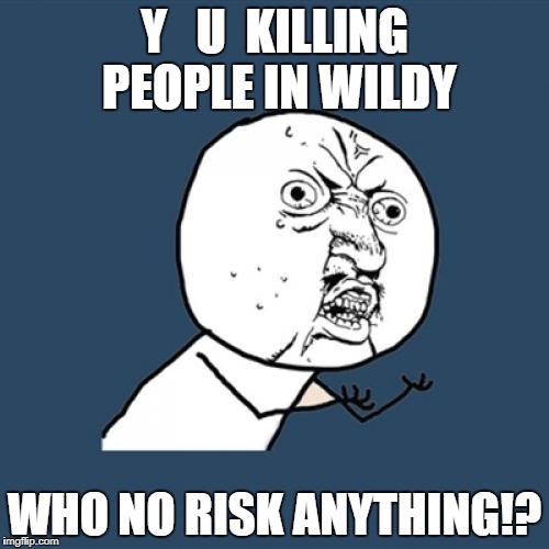 Y U No Meme | Y   U  KILLING PEOPLE IN WILDY; WHO NO RISK ANYTHING!? | image tagged in memes,y u no | made w/ Imgflip meme maker