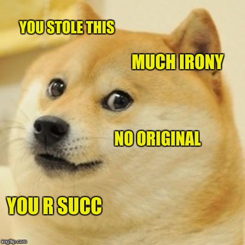 Doge Meme | YOU STOLE THIS MUCH IRONY NO ORIGINAL YOU R SUCC | image tagged in memes,doge | made w/ Imgflip meme maker