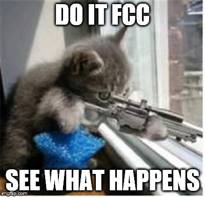 the real people who control the internet | DO IT FCC; SEE WHAT HAPPENS | image tagged in cats with guns,fcc,net neutrality,cats,free speech,sniper | made w/ Imgflip meme maker