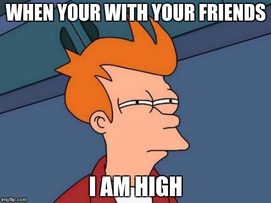 Futurama Fry Meme | WHEN YOUR WITH YOUR FRIENDS; I AM HIGH | image tagged in memes,futurama fry | made w/ Imgflip meme maker