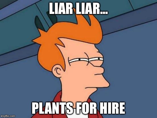 Futurama Fry Meme | LIAR LIAR... PLANTS FOR HIRE | image tagged in memes,futurama fry | made w/ Imgflip meme maker
