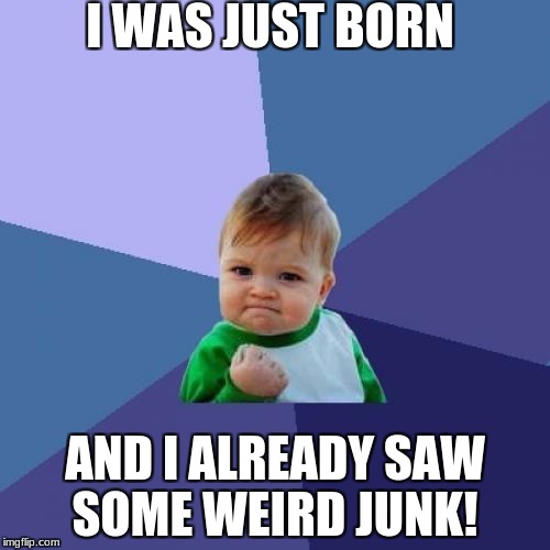 Success Kid | I WAS JUST BORN; AND I ALREADY SAW SOME WEIRD JUNK! | image tagged in memes,success kid | made w/ Imgflip meme maker