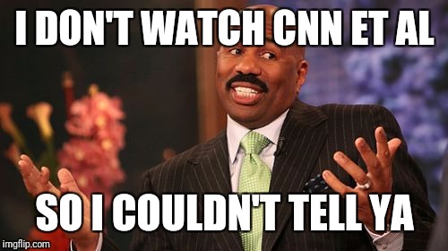 Steve Harvey Meme | I DON'T WATCH CNN ET AL SO I COULDN'T TELL YA | image tagged in memes,steve harvey | made w/ Imgflip meme maker