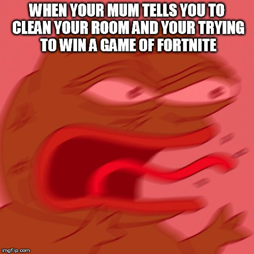 pepe | WHEN YOUR MUM TELLS YOU TO CLEAN YOUR ROOM AND YOUR TRYING TO WIN A GAME OF FORTNITE | image tagged in pepe | made w/ Imgflip meme maker