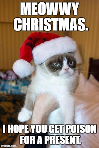 Grumpy Cat Christmas | MEOWWY CHRISTMAS. I HOPE YOU GET POISON FOR A PRESENT. | image tagged in memes,grumpy cat christmas,grumpy cat | made w/ Imgflip meme maker