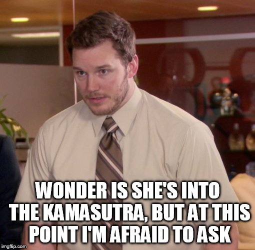WONDER IS SHE'S INTO THE KAMASUTRA, BUT AT THIS POINT I'M AFRAID TO ASK | made w/ Imgflip meme maker