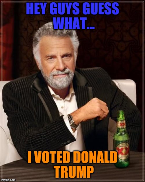 The Most Interesting Man In The World | HEY GUYS GUESS WHAT... I VOTED DONALD TRUMP | image tagged in memes,the most interesting man in the world | made w/ Imgflip meme maker
