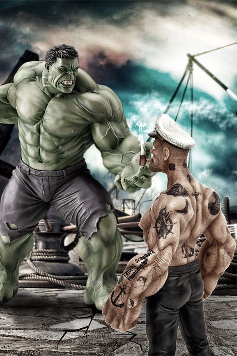 High Quality Hulk vs Popeye Blank Meme Template