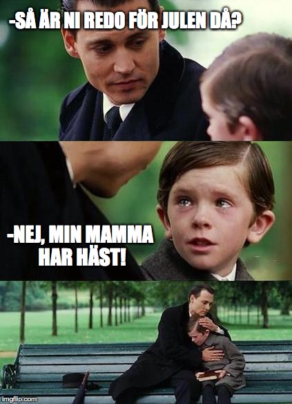 crying-boy-on-a-bench | -SÅ ÄR NI REDO FÖR JULEN DÅ? -NEJ, MIN MAMMA HAR HÄST! | image tagged in crying-boy-on-a-bench | made w/ Imgflip meme maker