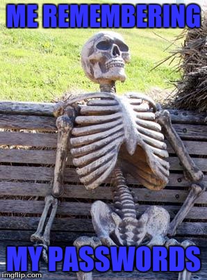 Waiting Skeleton | ME REMEMBERING; MY PASSWORDS | image tagged in memes,waiting skeleton | made w/ Imgflip meme maker