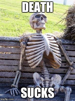 Waiting Skeleton Meme | DEATH; SUCKS | image tagged in memes,waiting skeleton | made w/ Imgflip meme maker