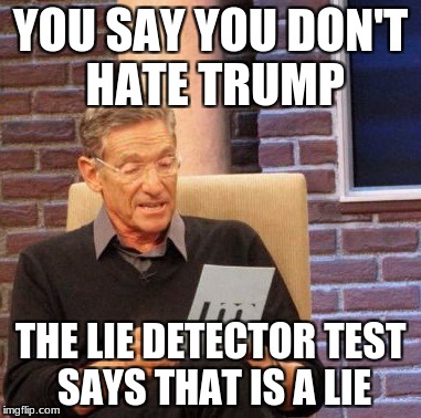 Maury Lie Detector | YOU SAY YOU DON'T HATE TRUMP; THE LIE DETECTOR TEST SAYS THAT IS A LIE | image tagged in memes,maury lie detector | made w/ Imgflip meme maker