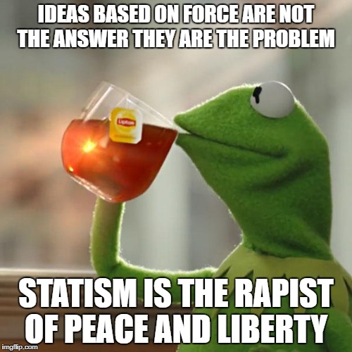 But That's None Of My Business Meme | IDEAS BASED ON FORCE ARE NOT THE ANSWER THEY ARE THE PROBLEM; STATISM IS THE RAPIST OF PEACE AND LIBERTY | image tagged in memes,but thats none of my business,kermit the frog | made w/ Imgflip meme maker