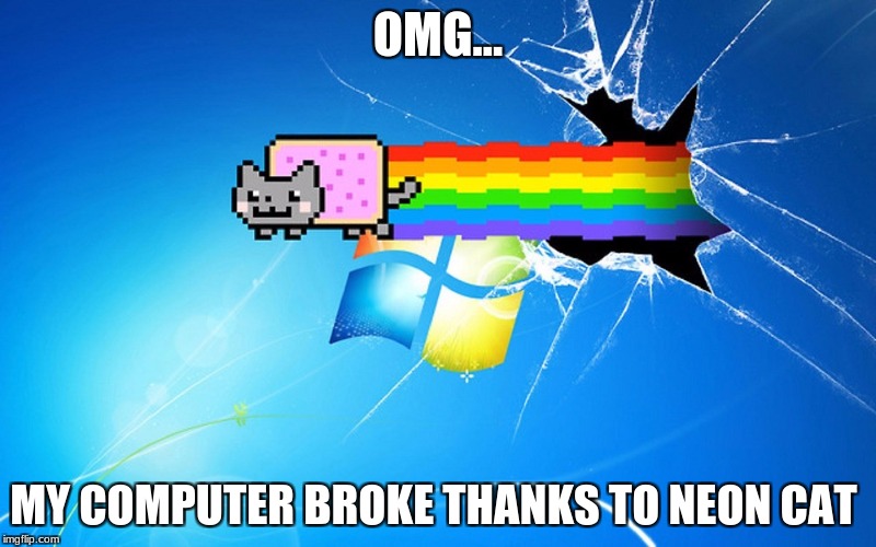 O shit | OMG... MY COMPUTER BROKE THANKS TO NEON CAT | image tagged in neon lights | made w/ Imgflip meme maker