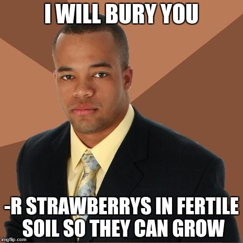 Succesful Black Man | I WILL BURY YOU; -R STRAWBERRYS IN FERTILE SOIL SO THEY CAN GROW | image tagged in succesful black man | made w/ Imgflip meme maker