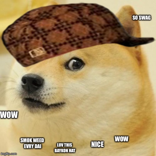 Doge Meme | SO SWAG; WOW; WOW; SMOK WEED EVRY DAI; NICE; LUV THIS BAYKON HAT | image tagged in memes,doge,scumbag | made w/ Imgflip meme maker