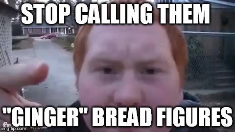 gingers have souls | STOP CALLING THEM; "GINGER" BREAD FIGURES | image tagged in gingers have souls | made w/ Imgflip meme maker