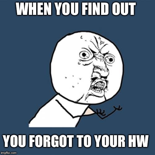 Y U No Meme | WHEN YOU FIND OUT; YOU FORGOT TO YOUR HW | image tagged in memes,y u no | made w/ Imgflip meme maker