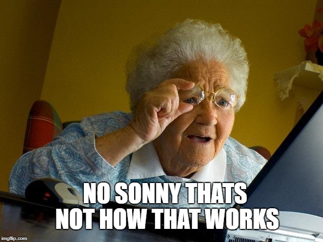 Grandma Finds The Internet Meme | NO SONNY THATS NOT HOW THAT WORKS | image tagged in memes,grandma finds the internet | made w/ Imgflip meme maker