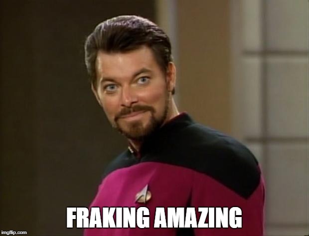 Riker | FRAKING AMAZING | image tagged in riker | made w/ Imgflip meme maker