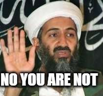Bin Laden | NO YOU ARE NOT | image tagged in bin laden | made w/ Imgflip meme maker