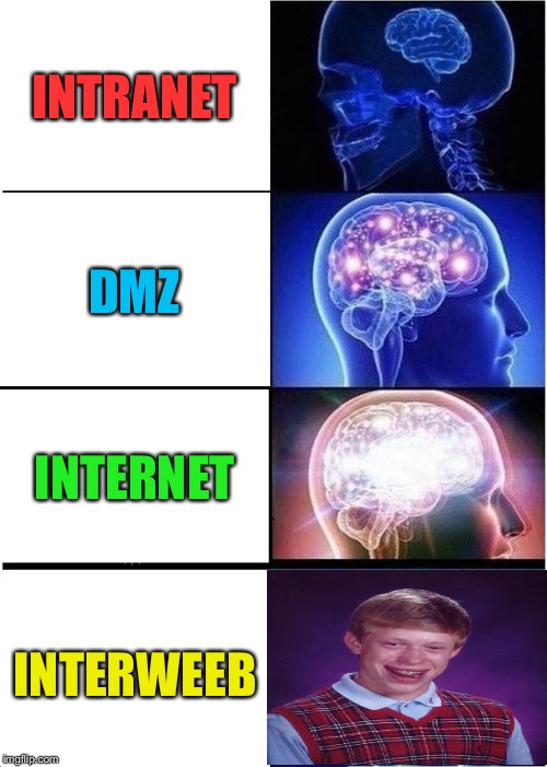 Expanding Brain Meme | INTRANET DMZ INTERNET INTERWEEB | image tagged in memes,expanding brain | made w/ Imgflip meme maker