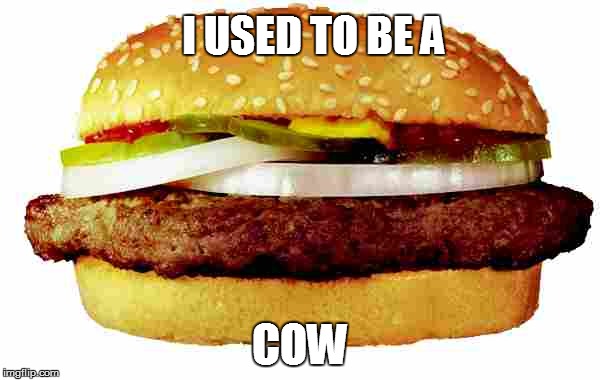 Hamburger | I USED TO BE A; COW | image tagged in hamburger | made w/ Imgflip meme maker