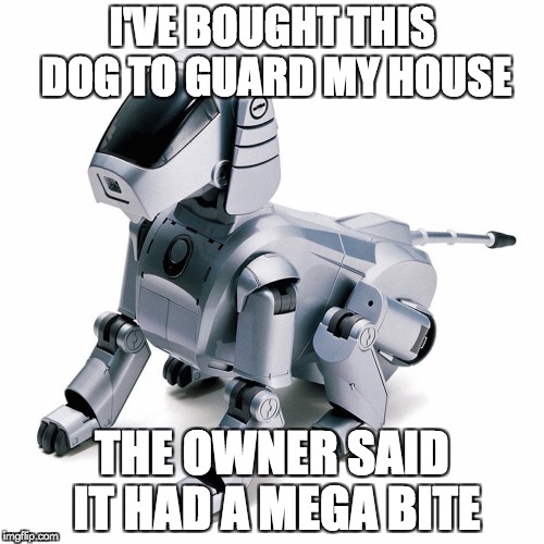 robot Guard dog | I'VE BOUGHT THIS DOG TO GUARD MY HOUSE; THE OWNER SAID IT HAD A MEGA BITE | image tagged in memes,dog,guard | made w/ Imgflip meme maker