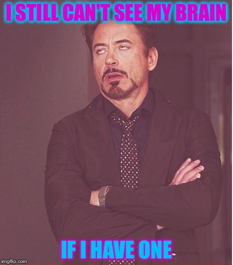Face You Make Robert Downey Jr Meme | I STILL CAN'T SEE MY BRAIN; IF I HAVE ONE | image tagged in memes,face you make robert downey jr | made w/ Imgflip meme maker