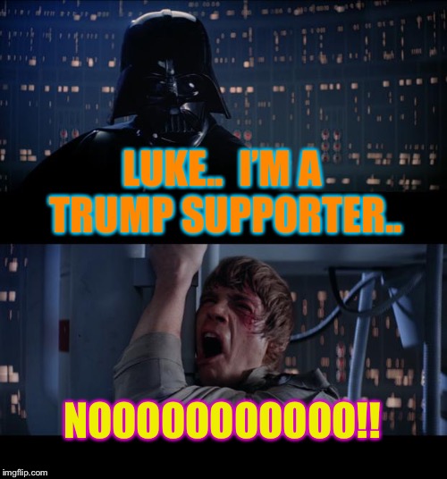 Star Wars No Meme | LUKE..  I’M A TRUMP SUPPORTER.. NOOOOOOOOOOO!! | image tagged in memes,star wars no | made w/ Imgflip meme maker
