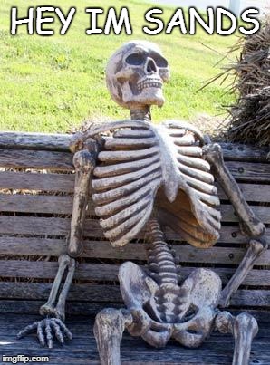 Waiting Skeleton Meme | HEY IM SANDS | image tagged in memes,waiting skeleton | made w/ Imgflip meme maker