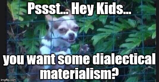 Hey Kids... | Pssst... Hey Kids... you want some dialectical materialism? | image tagged in hey kids | made w/ Imgflip meme maker