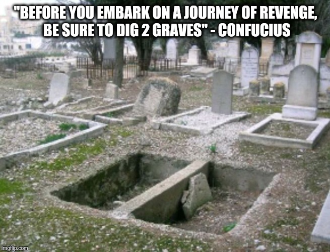 Revenge... 2 Graves | "BEFORE YOU EMBARK ON A JOURNEY OF REVENGE,  BE SURE TO DIG 2 GRAVES" - CONFUCIUS | image tagged in revenge 2 graves | made w/ Imgflip meme maker