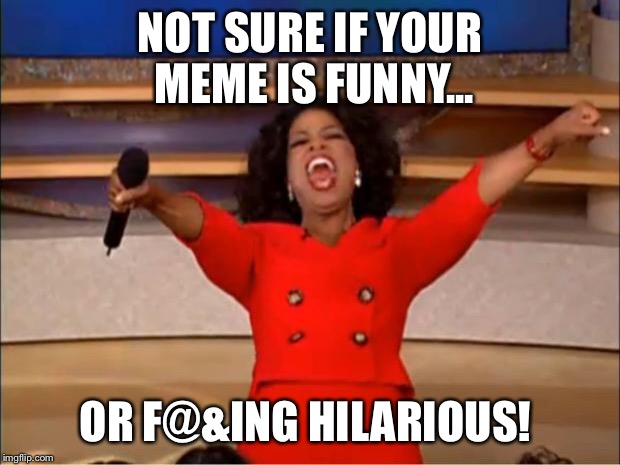 Oprah You Get A Meme | NOT SURE IF YOUR MEME IS FUNNY... OR F@&ING HILARIOUS! | image tagged in memes,oprah you get a | made w/ Imgflip meme maker