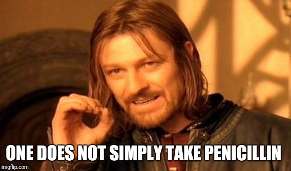 One Does Not Simply Meme | ONE DOES NOT SIMPLY TAKE PENICILLIN | image tagged in memes,one does not simply | made w/ Imgflip meme maker