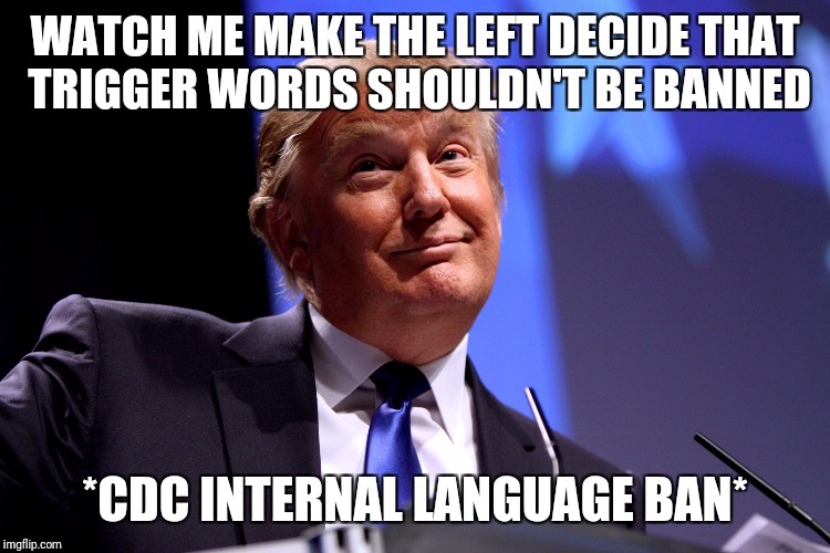 So NOW they care about 1st amendment?  | WATCH ME MAKE THE LEFT DECIDE THAT TRIGGER WORDS SHOULDN'T BE BANNED; *CDC INTERNAL LANGUAGE BAN* | image tagged in memes,trump,free speech | made w/ Imgflip meme maker